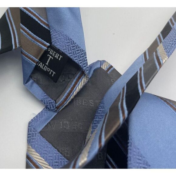 Robert Talbott Best Of Class‎ Silk Tie Silver Blue Tan Repp Stripe Satin Weave - Picture 5 of 5